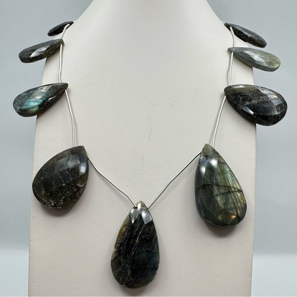 New Labradorite Teardrop Statement Necklace Silver Tone